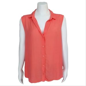 Bella Dahl Top Sleeveless Collared Full Button Down Tank Coral Relaxed s…